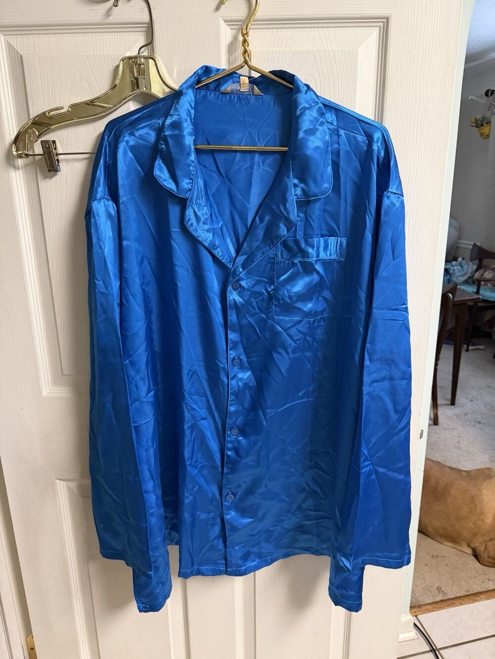 Leveret Men's Plus 3x Pajama Top Shirt Blue 100% Polyester Silky Satin 62w New